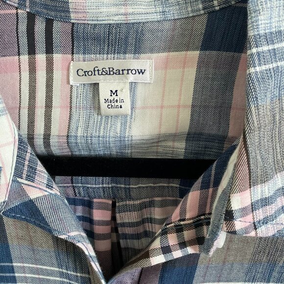 CROFT & BARROW WOMEN'S BUTTON UP PLAID SHIRT LONG SLEEVES POCKET COTTON M - Picture 2 of 5
